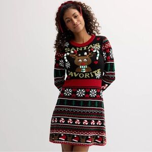 Juniors' Born Famous Santa's Favorite Reindeer Sweater Dress